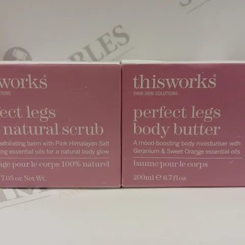 BOX OF 2 THIS WORKS PERFECT LEGS PRODUCTS TO INCLUDE 100% NATURAL SCRUB 200G & BODY BUTTER 200ML