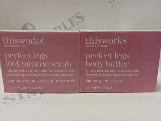 BOX OF 2 THIS WORKS PERFECT LEGS PRODUCTS TO INCLUDE 100% NATURAL SCRUB 200G & BODY BUTTER 200ML