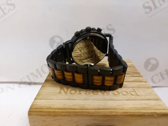 BOXED NORSEWOOD PERSONALISED BLACK WITH WOOD EFFECT WATCH