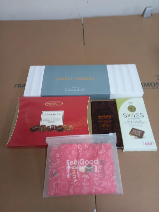 LOT OF 5 ASSORTED CHOCOLATES AND SWEETS TO INCLUDE HAIGH'S AND HOTEL CHOCOLAT