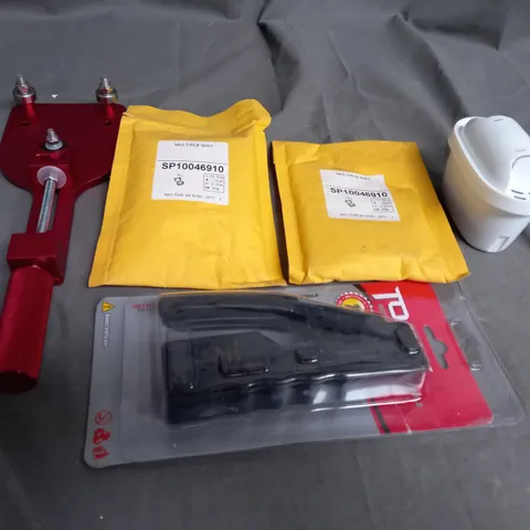 TOTE OF ASSORTED TOOLS AND ACCESSORIES TOO INCLUDE SIDE CUTTERS , KNIVES AND SILICONE , ETC 