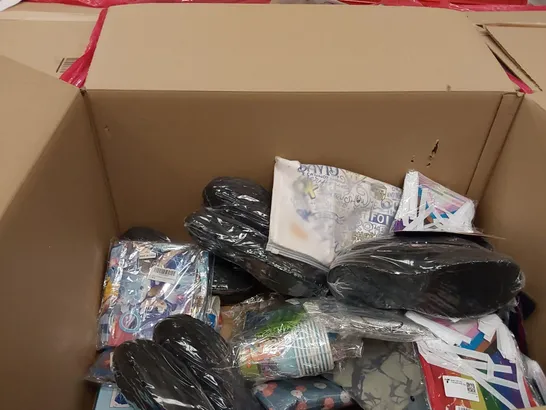 PALLET OF ASSORTED ITEMS INCLUDING: PET SWIMMING POOL, PARTY SET WITH BALLOONS, SLIPPERS, GLASS SCREEN PROTECTOR, WOMEN'S CLOTHING, FACE MASK, PENCIL CASE, BOOK