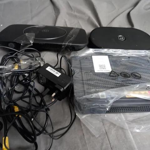 LARGE QUANTITY OF ASSORTED ELECTRICAL PRODUCTS AND ACCESSORIES TO INCLUDE; WIFI BOXES  , PLUGS AND CABLES 