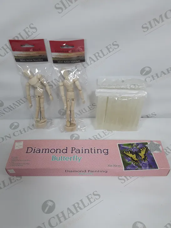 LARGE ASSORTMENT OF HOUSEHOLD PRODUCTS TO INCLUDE ARTISTS MANNEQUINS AND DIAMOND PAINTING 