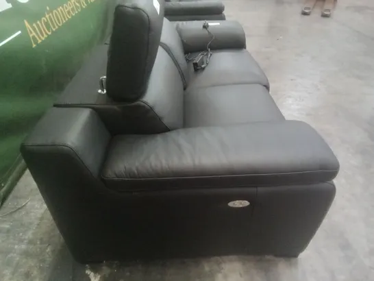 QUALITY ITALIAN DESIGNER RICCARDO 2 SEATER 2 ELECTRIC MECHANISMS RECLINER SOFA - BLACK LEATHER 