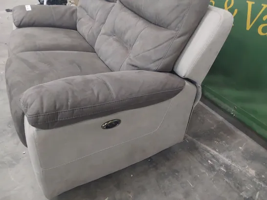 DESIGNER POWER RECLINING TWO SEATER SOFA TWO TONE GREY SEUDE 