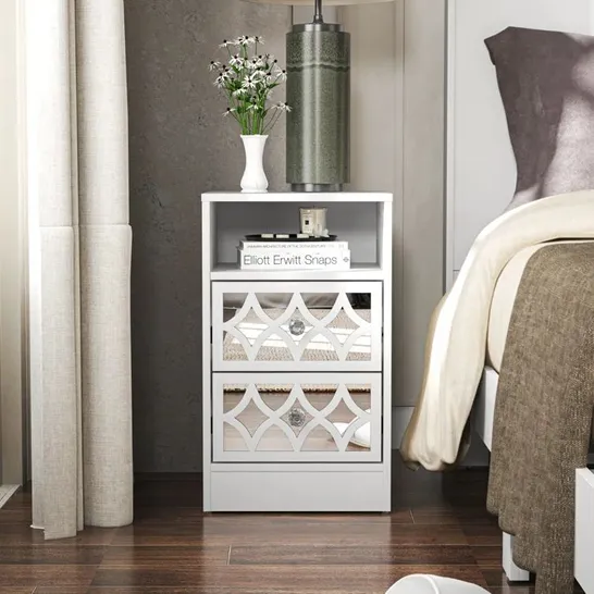 BOXED ADREILLE BEDSIDE TABLE - WHITE (1 BOX)