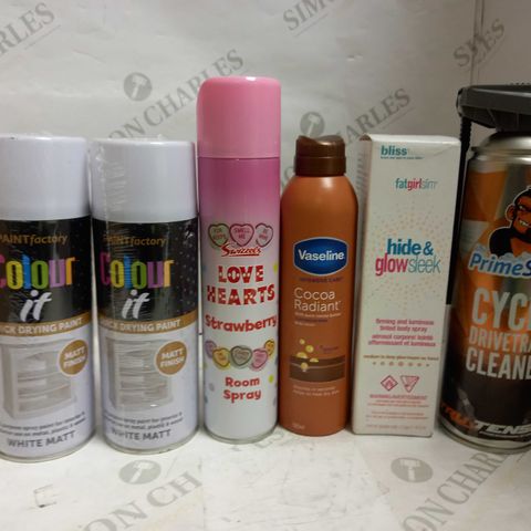 LOT OF APPROXIMATELY 15 AEROSOLS & SPRAYS, TO INCLUDE ROOM SPRAY, BODY LOTION, PAINT, ETC