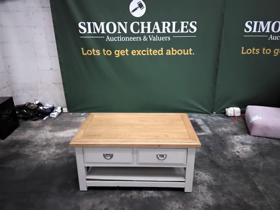 QUALITY GREY WITH OAK EFFECT COFFEE TABLE WITH CHEST OF 2 DRAWS 