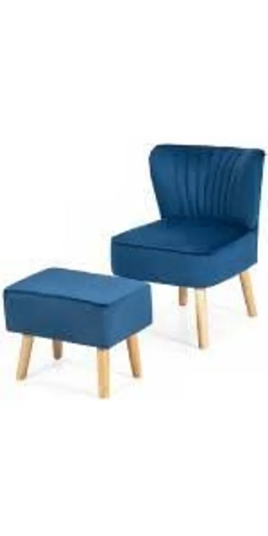 BOXED COSTWAY LEISURE CHAIR AND OTTOMAN THICK PADDED TUFTED SOFA SET - BLUE (1 BOX)