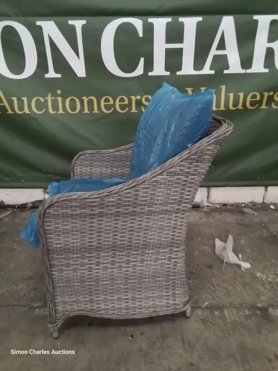 GREY RATTAN PATIO ARMCHAIR WITH CUSHIONS 