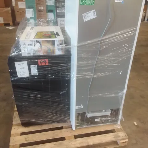 PALLET OF ASSORTED ITEMS INCLUDING CANDY FRIDGE FREEZER, 22" TV, WASHING MACHINE