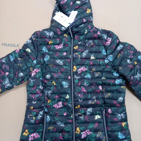 JOULES PACKABLE PADDED COAT BLACK/BUTTERFLY SIZE 12