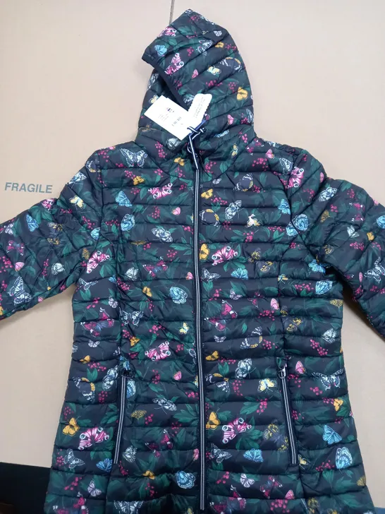 JOULES PACKABLE PADDED COAT BLACK/BUTTERFLY SIZE 12