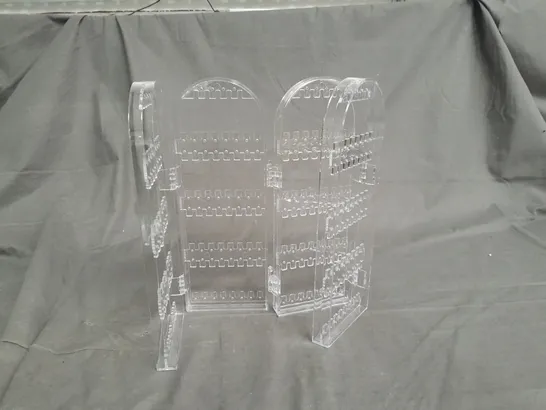 BOX OF APPROXIMATELY 20 CLEAR PLASTIC JEWELRY RACK