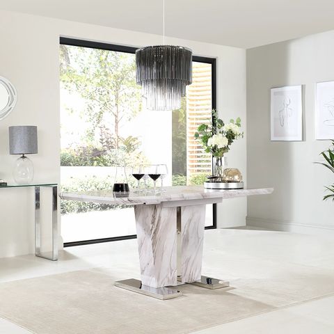 BOXED DESIGNER VIENNA GREY MARBLE 120-160CM EXTENDING DINING TABLE (2 OF 2 BOXES)