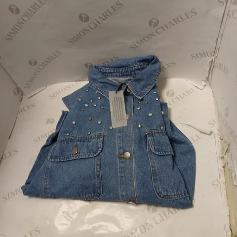 STUDIO BLUE JEWELLED DENIM JACKET WITH POCKETS  SIZE 16 