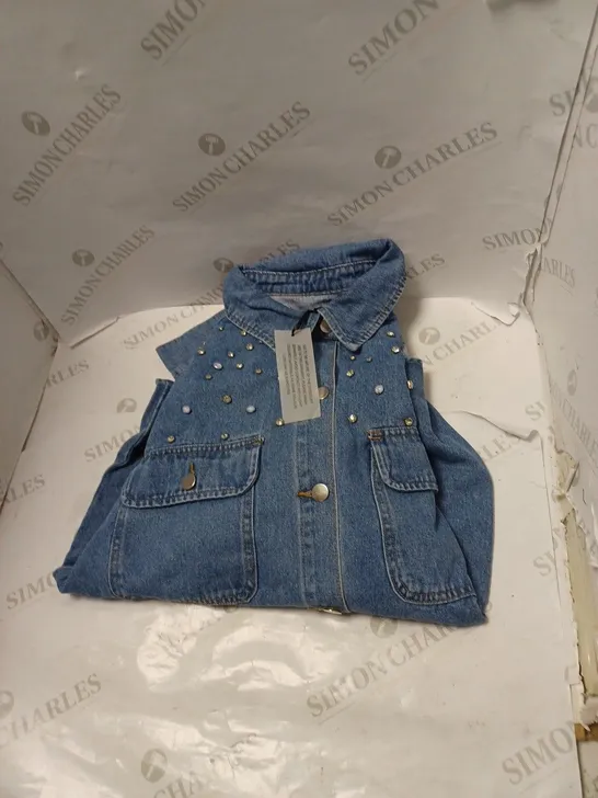 STUDIO BLUE JEWELLED DENIM JACKET WITH POCKETS  SIZE 16 