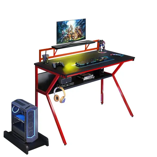 BOXED NEO ERGONOMIC 2 TIER GAMING COMPUTER OFFICE DESK - RED (1 BOX)