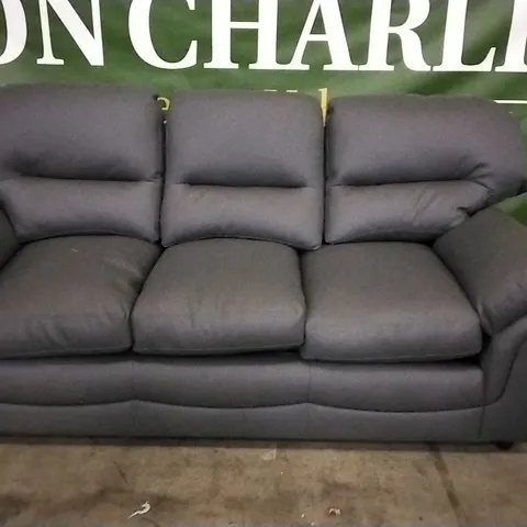 DESIGNER THREE SEATER SOFA GREY FAUX LEATHER 