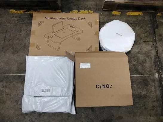 PALLET OF ASSORTED PRODUCTS INCLUDING MULTIFUNCTIONAL LAPTOP DESKS, OVAL TOILET SEATS, BLACK PROTECTIVE CASES, HEAT SHRINK TUBING