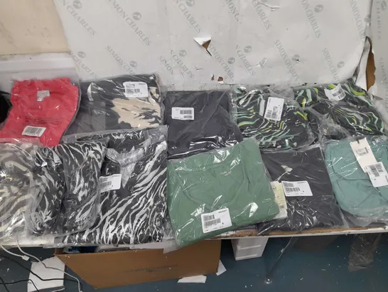 BOX OF APPROXIMATELY 10 ASSORTED BAGGED CLOTHING PIECES IN VARIOUS STYLES AND SIZES 