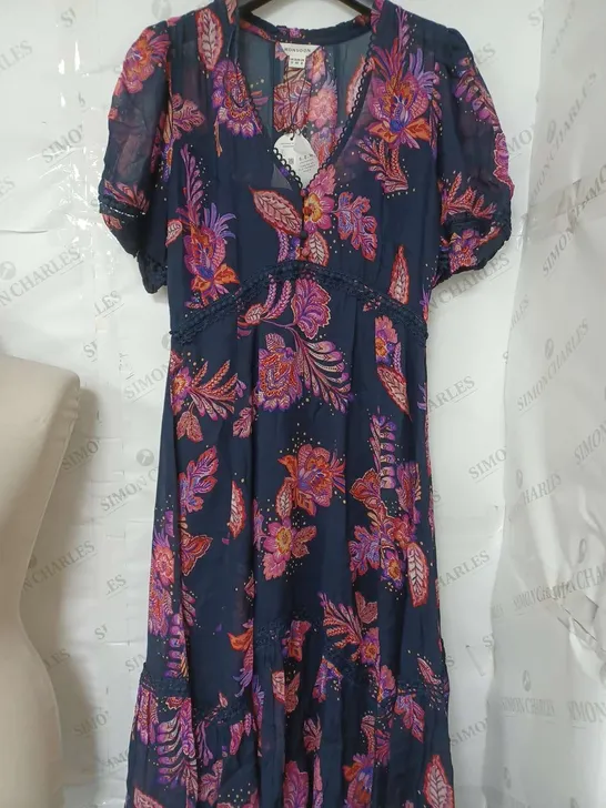 MONSOON LADIES MAXI DRESS NAVY MULTI SIZE 12