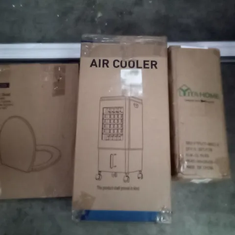 PALLET OF ASSORTED ITEMS INCLUDING AIR COOLER, TOILET SEAT, CAMPING TENT, ROLLER BLIND, UMBRELLA