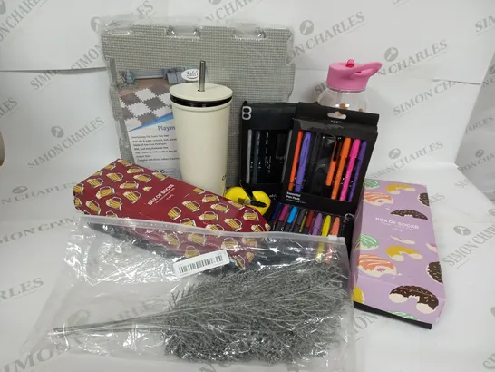 APPROXIMATELY 20 ASSORTED TYPO PRODUCTS TO INCLUDE METAL SMOOTHIE CUP, PLAYMATS, BOX OF SOCKS, ESSENTIAL PEN PACK 