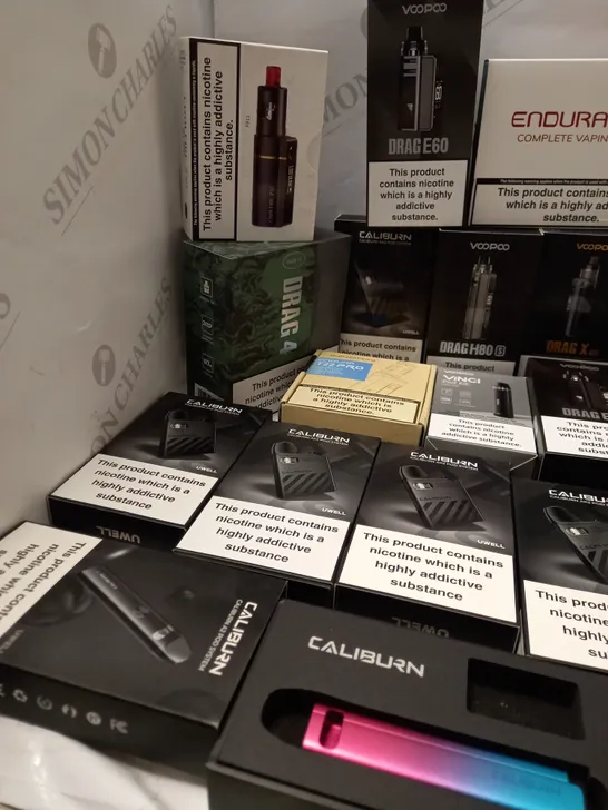 LOT OF APPROX 30 TO INCLUDE VOOPOO DRAG H80 , INNOKIN ENDURA T22 PRO , UWELL CALIBURN , ENDURA T18E VAPING SYSTEM , ETC