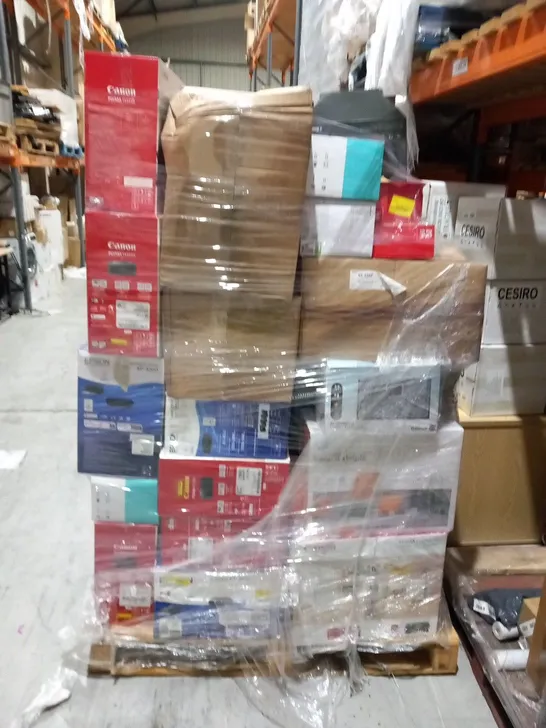 PALLET OF ASSORTED ELECTRICAL PRODUCTS TO INCLUDE; POLAROID BLUETOOTH DAB RADIO, HP PRINTER, CANON PRINTER AND BLUETOOTH DAB RADIO