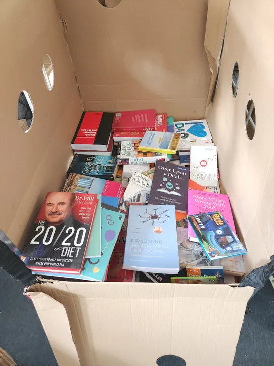 CAGE OF A SIGNIFICANT QUANTITY OF ASSORTED BOOKS BY MAX GLADSTONE, TATSUKI FUJIMOTO, CAITLIN MORAN, JULIA QUINN, ROBERT GREENE, REBECCA BIRELL, ETC