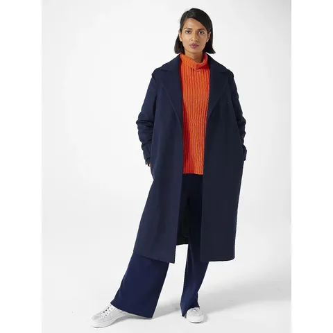 HELENE BERMAN WOOL MIX LONG COAT - NAVY, SIZE 20