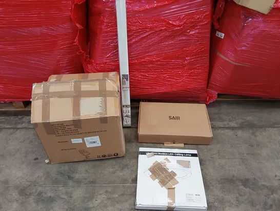 PALLET OF ASSORTED CONSUMER PRODUCTS TO INCLUDE: BAR CHAIR, LED CEILING LAMP, LAPTOP TRAY, ROLLER BLINDS ECT