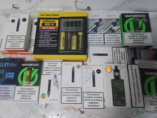 LOT OF ASSORTED E-CIGS AND PARTS TO INCLUDE VAPORESSO, OXVA AND ASPIRE