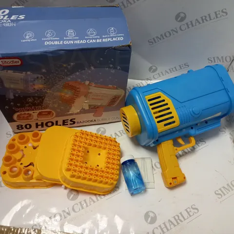 BOXED 80 HOLES BAZOOKA BUBBLE GUN WITH ACCESSORIES AND BUBBLE LIQUID