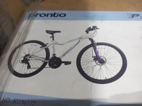 BOXED PRONTO 26" ALLOY FRAME FRONT SUSPENSION MOUNTAIN BIKE WITH FRONT DISC BRAKES, REAR ALLOY V BRAKES AND 21 SHIMANO REAR GEAR AND REVO SHIFTER