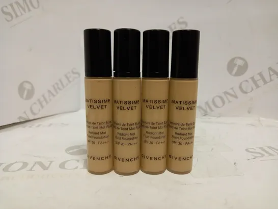 LOT OF 4 GIVENCHY MATISSIME VELVET RADIANT FLUID FOUNDATION IN MAT HONEY (4 X 10ML)