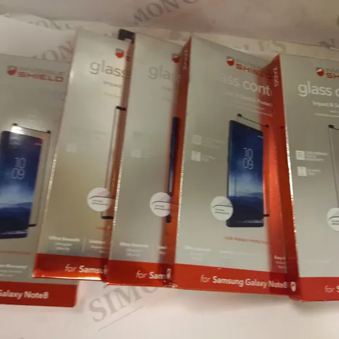 LOT OF APPROXIMATELY 5 ASSORTED INVISIBLE SHIELD GLASS CONTOUR IMPACT & SCRATCH PROTECTION FOR SAMSUNG GALAXY NOTE 8