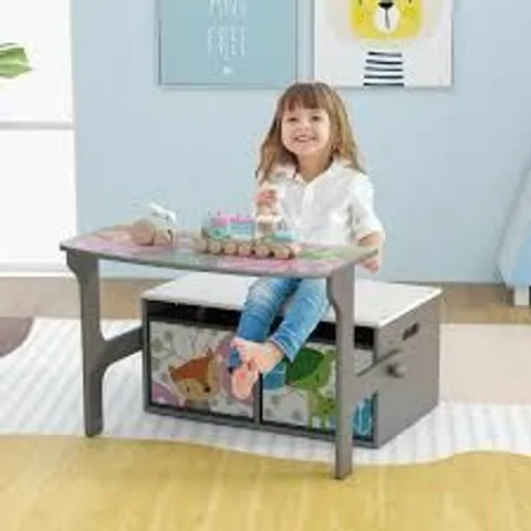 BOXED COSTWAY 3 IN 1 KIDS CONVERTIBLE ACTIVITY BENCH WITH 2 REMOVABLE FABRIC BINS - WHITE 