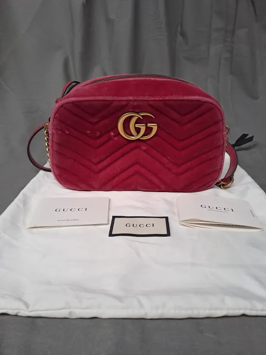 VELVET GUCCI STRAPPED HANDBAG - COMES WITH BOX 