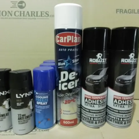 LOT OF 15 ASSORTED AEROSOLS TO INCLUDE CARPLAN DE ICE, COOLING FREEZE SPRAY AND FOAM INSULATION / COLLECTION ONLY