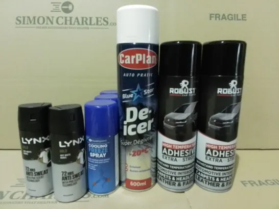 LOT OF 15 ASSORTED AEROSOLS TO INCLUDE CARPLAN DE ICE, COOLING FREEZE SPRAY AND FOAM INSULATION / COLLECTION ONLY