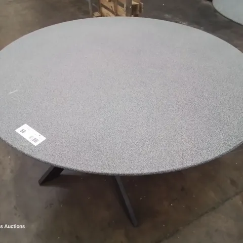 DESIGNER CIRCULAR GLASS TOP DINING TABLE ON METAL X SUPPORTS