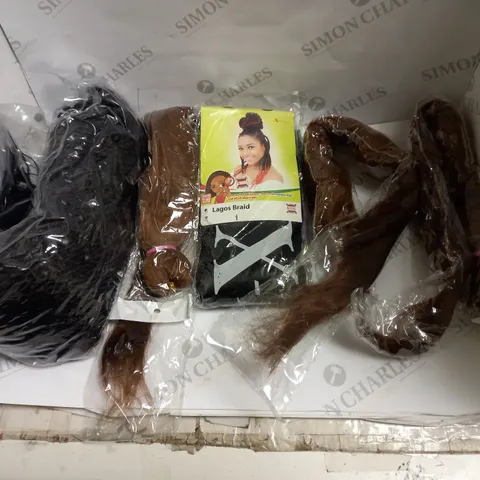 LOT OF 5 ASSORTED WIGS AND HAIR EXTENSIONS IN VARIOUS COLOURS