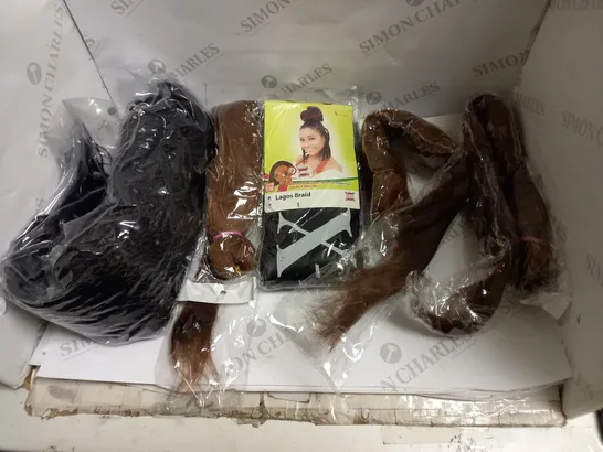 LOT OF 5 ASSORTED WIGS AND HAIR EXTENSIONS IN VARIOUS COLOURS