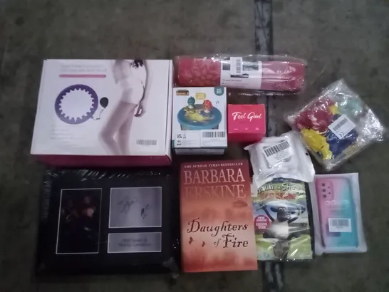 PALLET OF 6 BOXES CONTAINING ASSORTED ITEMS INCLUDING DAUGHTERS OF FIRE BOOK, PLACEMATS, BODY TAPE, FITNESS HOOP, SHAUN THE SHEEP DVD, PHONE CASES