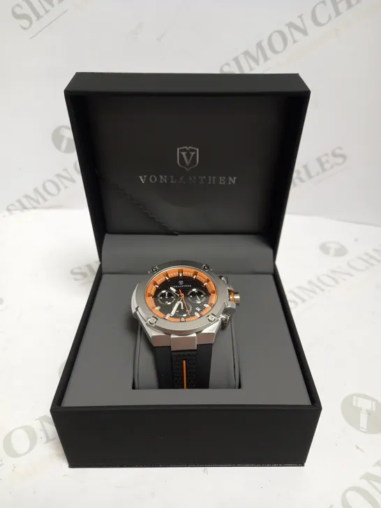 MENS VONLANTHEN CHRONOGRAPH WATCH – V200 – TEXTURED DIAL – 3ATM WATER RESISTANT – BLACK RUBBER STRAP