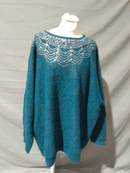 MONSOON  XXL DIAMANTE TEAL JUMPER