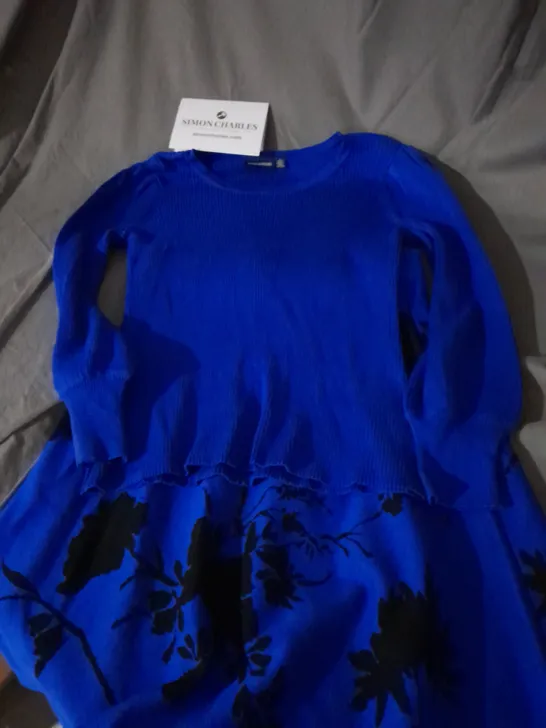 NINA LEONARD JUMPER AND SKIRT IN DEEP SAPPHIRE, BLACK SIZE M